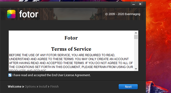 Chấp nhận điều khoản Fotor 2019